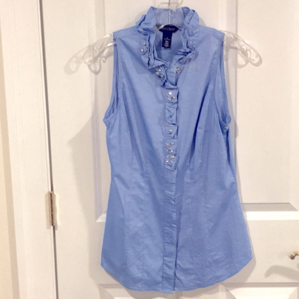 White House Black Market Embellished Button Up Sleeveless Top